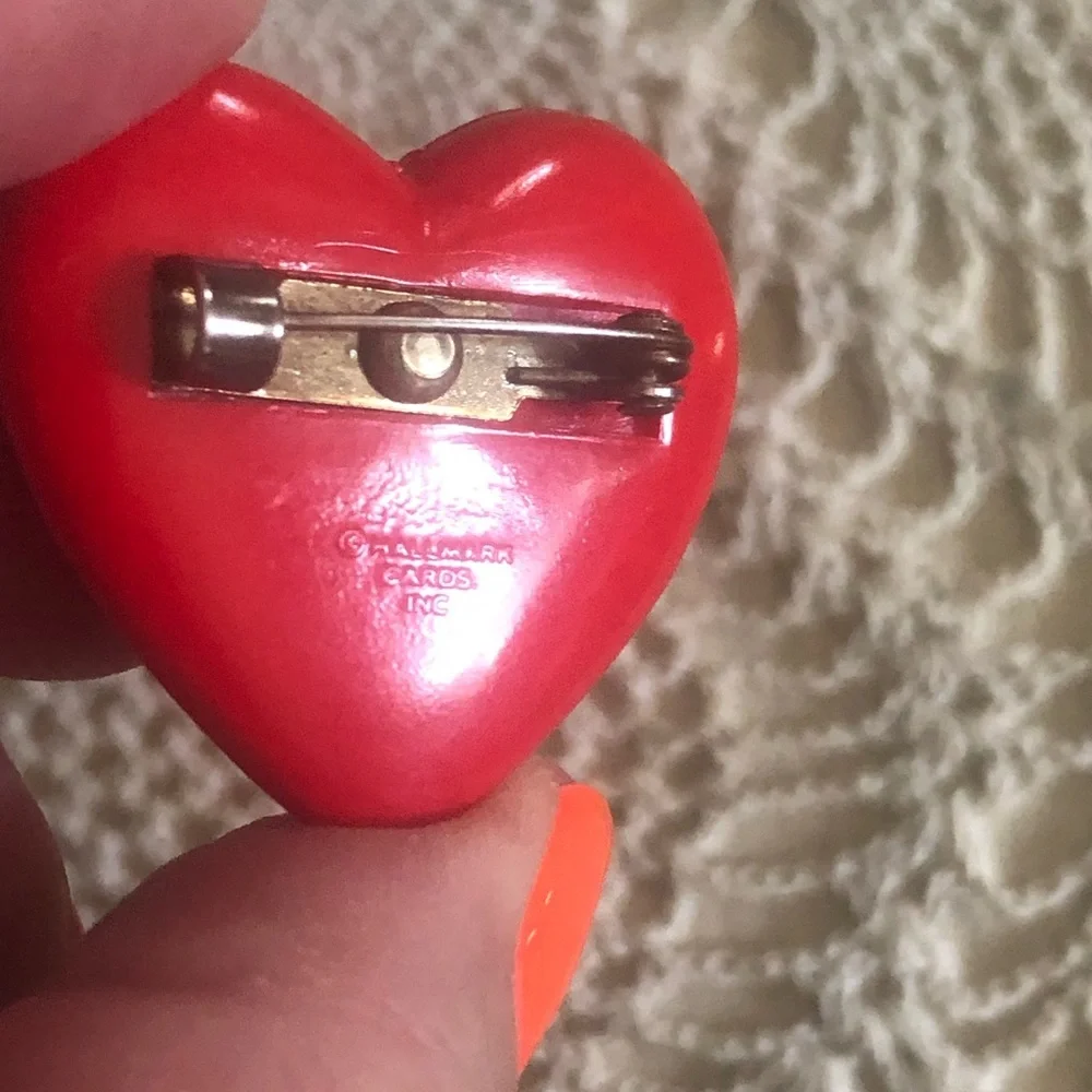 Vintage Lucite Blue Heart Ring & Red Heart Brooch